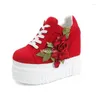 Casual Schoenen Geborduurde Bloemen Canvas Sneakers Herfst Dames Hoge Sleehak Sneaker Mode Wit/zwart/rood Platform Vrouw Sport