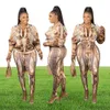 Сексуальные женщины с двумя частями наборы брюшных брючков с длинными рукавами шейки блузок и тощие брюки Печать африканские женские плюс Set Set Set Set 7759951
