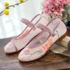 Lägenheter Veowalk Summer Women Gaze Transparent Cotton Tyg Ballet Flats Blomma broderade nätskor för eleganta damer vitrosa