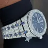 Full Iced Out Watch Steel Body Automatic Lab Diamond Handgjorda klockor för män Bustdown Hip Hop