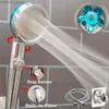 Cabeças de chuveiro de banheiro Turbo Hélice Cabeça de chuveiro de alta pressão Parar botão de água ABS Chuva Filtro de banho portátil Eco Showerhead Acessórios de banheiro Y240319