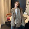 Cardigan in maglia di mohair con scollo a V autunno e inverno, giacca maglione da donna di media lunghezza, vestibilità ampia