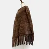 Bufandas Invierno Mujeres Abrigos de chal natural Tejido de lujo Bufanda genuina Poncho Agregar borla Señora Moda Capas casuales