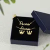 Qitian personnalisé enfants couronne 4 pièces ensemble nom bijoux personnalisé mini bracelet collier couronne bague boucle d'oreille anniversaire cadeau de Noël 240305