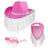 Berets Trendy Cowgirl Hat and Neck Scalf Set szeroko kowbojskie okulary na przyjęcie dla ślubnych modne festiwale muzyczne
