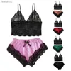 Mulheres sleepwear mulheres pijamas conjunto sexy cetim renda sleepwear lingerie senhoras elástico suspender shorts nightwear ternos sem mangas roupa interior topsc24319