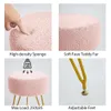 Faux Teddy Fur Round Vanity Stool, Modern Ottoman Foot Rest with Adjustable Golden Legs, Makeup Chair for Vanity, Washroom, Bedroom, Pink