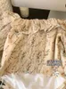 Camicette da donna Eleganza francese Chiffon floreale bohémien Donna Crop top color kaki Slash Neck Office Lady Sweet Lace Up Camicie Y2K Streetwear