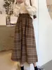 Spódnice Plaid Spódnica Kobiety Vintage Długa wełniana kobieta koreańska moda plisowana Midi Ladies Autumn zima luźne ciepło ciepło