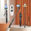 Roreta 2024 Foldbar trådlös Bluetooth Selfie Stick Monopod med slutare Fill Light Aluminium Alloy TripoD 240309