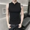 Mens Summer Sexy Vest Small High Collar Breathable Sports Fitness Bottom Undershirt Sexy Slim Fit Tight Sleeveless Top T-Shirt 240329