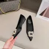 Flats 2024 New Pointy Flat Shoes Female Black Professional Softsoled Work Shoes Pearl Studded Flatheeled Elegant for Women's Shoes