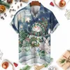 Chemises décontractées pour hommes 2024 Noël et femmes Fun Santa Imprimé Dessin animé Elk Motif Vêtements Mode Revers