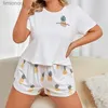 Women's Sleepwear Summer New Large-size Pullover Pajamas Women Plus Fat Print Milk Silk Set Comfortable Short-sleeved Short Simple Home Dress 5XLC24319