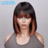Wigs Lekker Wear to go Highlight Blue Short Straight Bob Human Hair Wigs With Bangs For Women Brazilian Remy Hair Colored Cosplay Wig