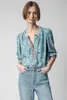 Damesblouses 2024 lente zomer casual lange mouw ronde hals blauw viscose shirt damesblouse