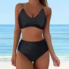 Women's Swimwear Sexy Bikini 2024 Pleated Bandeau Swimsuit Vintage High Waist Two Piece Retro Ruched Solid Brazil Bathing Suit