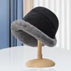 Berets Frauen Winter Hüte Verdicken Plüsch Futter Fischer Hut Flauschigen Kunstpelz Eimer Winddicht Thermo Caps Zubehör