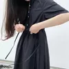 Robes décontractées Été Polo Col À Manches Courtes Robe Complète De Style Coréen Longueur Lâche Femme Robe De Mujer Femme Robe