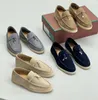 Loro piano schoenen zomerwandeling charmes suède loafers moccasins abrikoos echte lederen mannen casual slip op flats dames luxe ontwerpers platte kleding schoen fabrieksschoenen schoenen