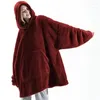 Felpa con cappuccio invernale da donna per uomo e donna, calda e confortevole, coperta di flanella con maniche, maglioni oversize, lana addensata, TV gigante