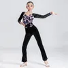 Palco desgaste crianças desempenho trajes de dança latina meninas veludo leopardo top balck calças crianças roupas de salão split terno sl5953