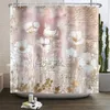 Rideaux de douche Plantes à fleurs Feuilles vertes Rideau Tissu polyester imperméable Moderne Maison Salle de bain Baignoire Décor avec 12 crochets