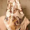 Eşarplar 90 90 cm Kadın Lüks Hicap Baskılı Bej Bej İpek Zarif başörtüsü Bohem tarzı saç Kara Kafa Her Mevsim için Sevgililer Günü Hediyesi