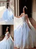 Elegancka jasnoniebieska koronkowa sukienki Quinceanera suknia balowa 2022 Suknia ukochana szyja