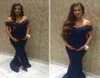 Navy Blue Maternity Evening Dresses for Pregnant Women Lace Beaded Side Slit Off The Shoulder Mermaid Pregnant Prom Dresses2893914