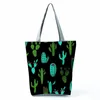 Totes Foldbar Travel Beach Shoulder Bag Cactus Tygväskor för kvinnor Summer Högkapacitet Portable Shopping Floral Print Handväskor