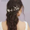 Tiaras brudhuvudbonde guldkristall stickat hårband kvinnliga införande kam mode pärla blommor enkelt hårband y240319