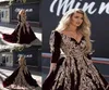 Burgundy 2020 New Dubai Arabic Ball Gown Dresses Lace Aptiqued Celebrity v Neck Lengeve Evening Gownsフォーマルページェント8868166