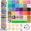 Lot de 6 100 perles en argile pour la fabrication de bijoux à faire soi-même, perles Heishi plates en argile polymère UV, lettres de l'alphabet, breloques en perles faites à la main, kit de bracelets d'amitié, fournitures