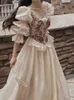 Basic Casual Dresses Vintage Floral Dress Women O-neck Casual Evening Party Midi Dress Sleeve Korea Fairy Dress 24319