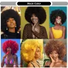 Perruques courtes afro crépues bouclées pour femmes noires, perruque synthétique africaine rebondissante avec frange ombrée blonde naturelle rouge bleu gonflée