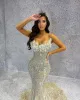 Mermaid Sparkly Evening Mouwess V Neck kralen Appliques Parls Parels Diamanten Vloerlengte Prom jurken Formele plus size jurken feestjurk