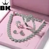 Bangle Bling King Belo Conjunto de Mulheres Coração Jóias Cadeia Colar Ajustável Coração Pulseira Anel Aberto Brinco de Coração 240319