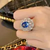 Luxury 925 Sterling Silver Oval Blue Sapphire Smyckesuppsättningar för kvinnor Princess Diana Rings Necklace Wedding Bridal