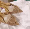 Diseñador Sandalias de champán Cristales Bombas Zapatos Mujeres Tacones altos espalda abierta Tacón de aguja Señoras Boda Fiesta sexy Suela de cuero con