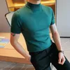 Men's Sweaters Spring Summer Half Turtleneck Knitted Jumpers T-shirts Slim Casual Stretch Tight Solid Color Short-sleeved T-shirt Sweater