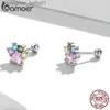 Stud Bamoer véritable 925 en argent Sterling coloré Zirconium P femmes boucles d'oreilles arc-en-ciel boucles d'oreilles pour fille bijoux fins cadeau C24319