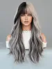 Wigs NAMM Long Wave Wig With Silver Gray Gradient Women Popular Synthetic Wig for Daily Cosplay High Density Hair