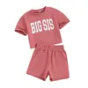 Ensembles de vêtements Enfant Bébé Fille Garçon Été Col Rond T-shirt À Manches Courtes Lettre Imprimer Grand Petit Frère Soeur Correspondant Pull Élastique