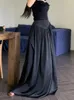 Jupes Qiukichonson Noir Jupe Longue Femme Maxi Été 2024 Style Coréen Casual Taille Haute Dames Volants Rok