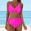 Women's Swimwear Sexy Bikini 2024 Pleated Bandeau Swimsuit Vintage High Waist Two Piece Retro Ruched Solid Brazil Bathing Suit