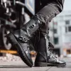 Stövlar 2020 Vinter New Men's Plus Velvet Trend Korean Herrläderstövlar AllMatch Tooling Shoes Denim Midhigh Army Boots Men