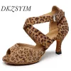 Sapatos Dkzsyim Mulheres Sapatos de dança Latina Leopardprint Tango Profissional Verão Registro de Sandálias de dança Rhinestine Sandálias Hot Sale Sale