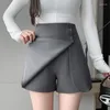 Casual Dresses Gray Office OL Womens Skirts Shorts With Button 2024 Fall High Waist Suits Fabric Short Trousers Femme