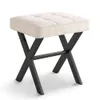 Lue Bona Square X-Leg Foot Rest Ottoman Stool, 작은 의자 의자 세면대, 메이크업 거실, 욕실, 리넨 색상을위한 현대 패딩 화장대 좌석